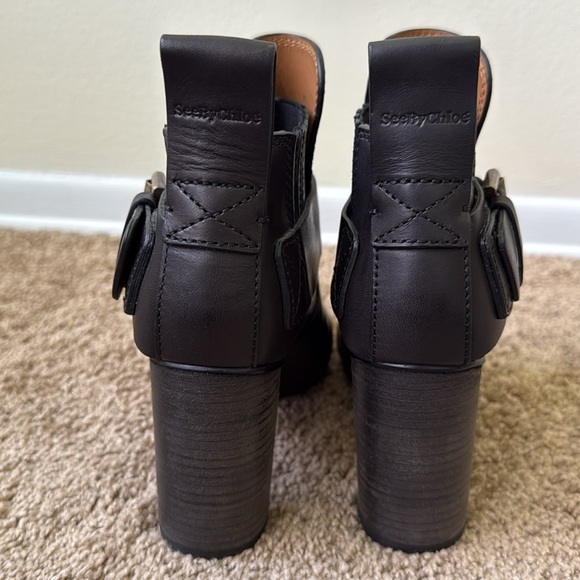 See by Chloe Buckle Black Leather SB Heeled Bootie - Picture 7 of 10